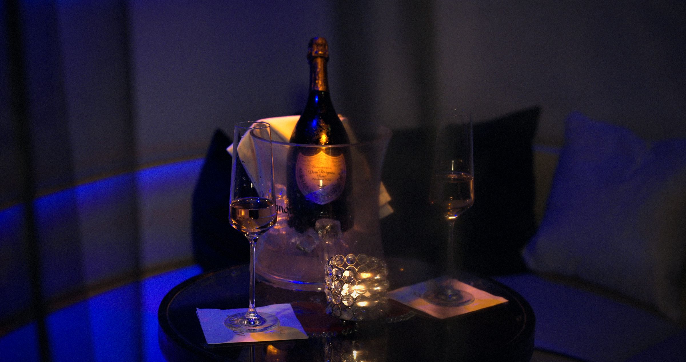 Champagne on ice in a private booth at Actress Lounge in Vienna